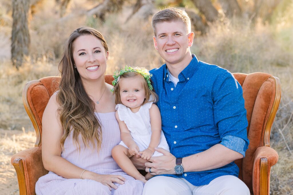 Happy family in front of Joshua trees during family photoshoot in Palmdale, California