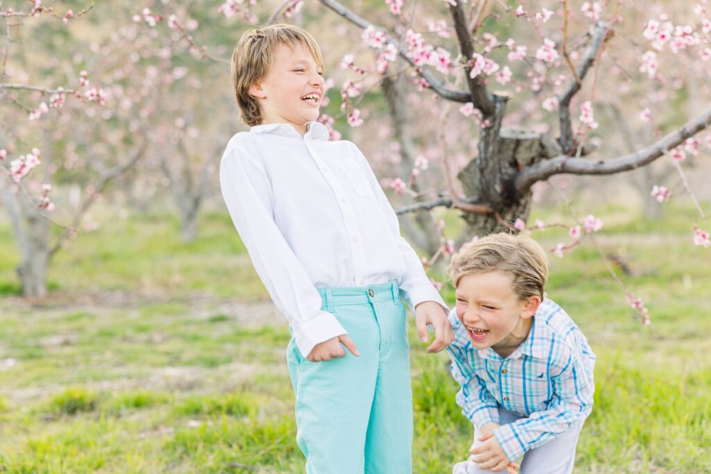 Two brothers having fun during family photoshoot near Santa Clarita, California